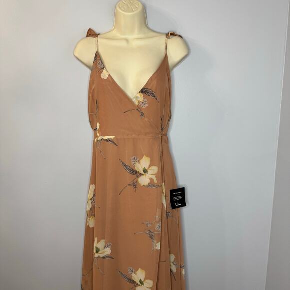 Lulu's All Mine Rusty Rose Floral Print High-Low Wrap Maxi Dress Wedding Guest L - Picture 7 of 14